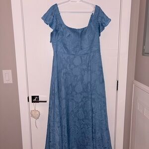 Azazie Steel Blue Floral Bridesmaid Dress